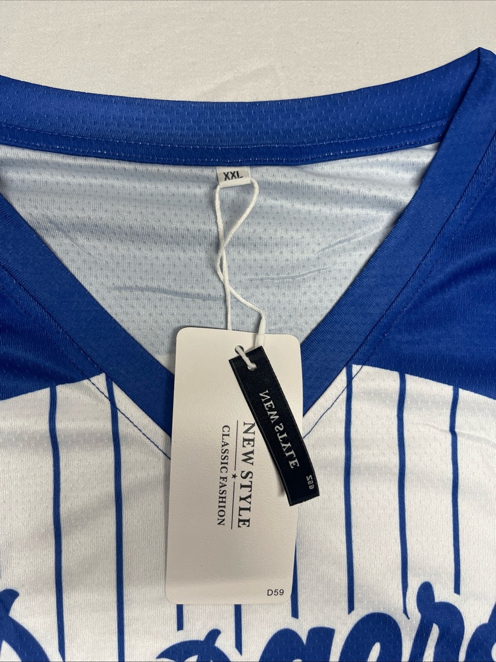 Blue & White Pinstripe V-Neck Women’s Top - Picture 3 of 8